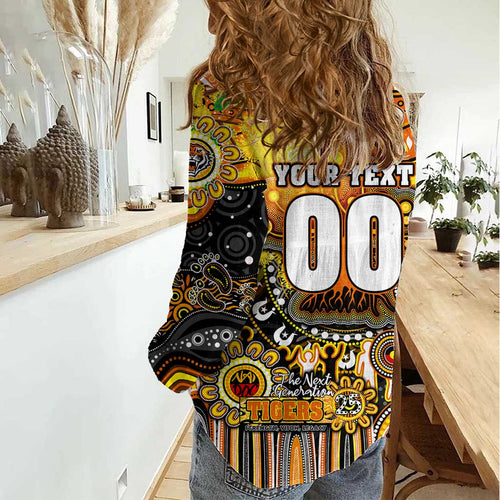 Personalised NAIDOC Week 2025 Tigers Rugby Women Casual Shirt Aboriginal Dot Painting