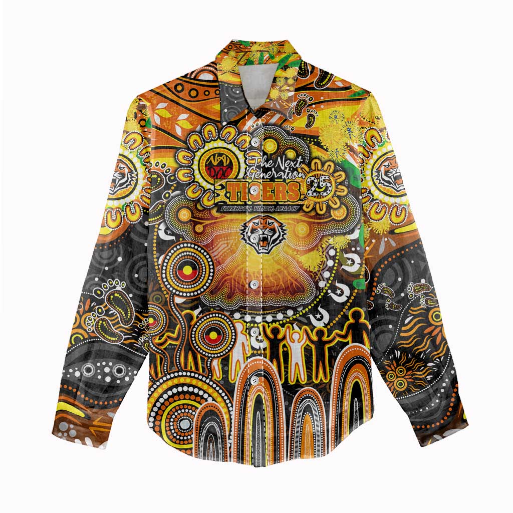 Personalised NAIDOC Week 2025 Tigers Rugby Women Casual Shirt Aboriginal Dot Painting