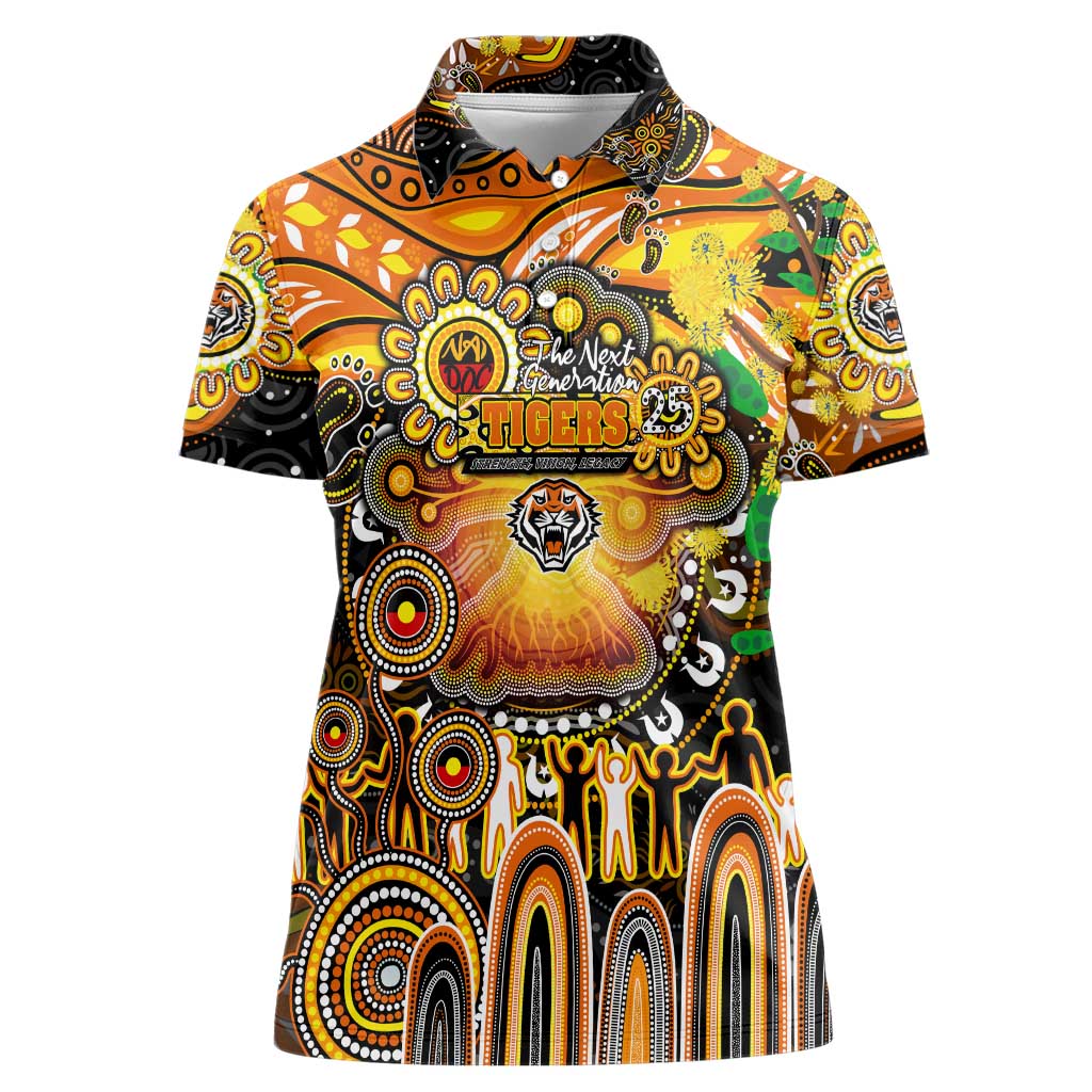 Personalised NAIDOC Week 2025 Tigers Rugby Women Polo Shirt Aboriginal Dot Painting