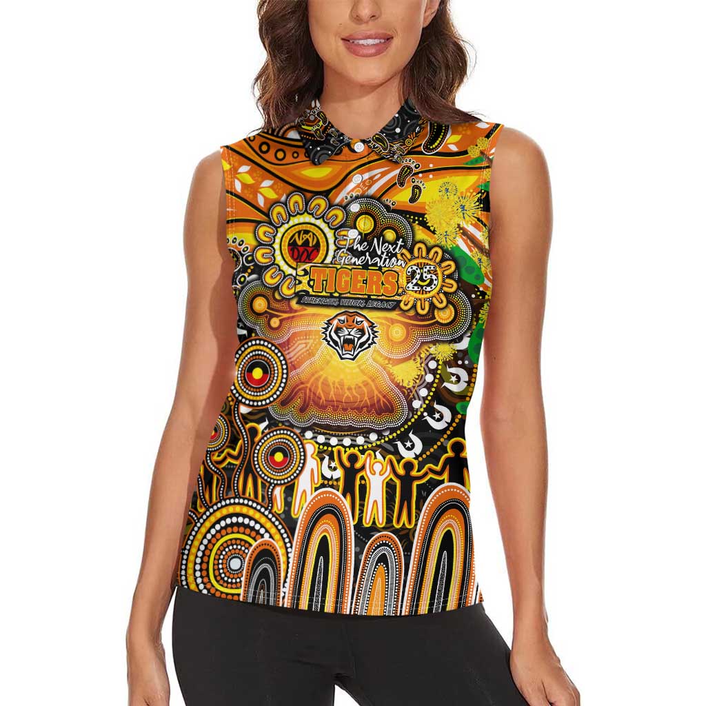 Personalised NAIDOC Week 2025 Tigers Rugby Women Sleeveless Polo Shirt Aboriginal Dot Painting
