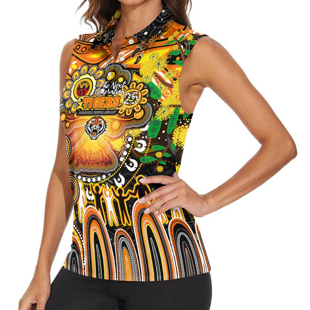 Personalised NAIDOC Week 2025 Tigers Rugby Women Sleeveless Polo Shirt Aboriginal Dot Painting