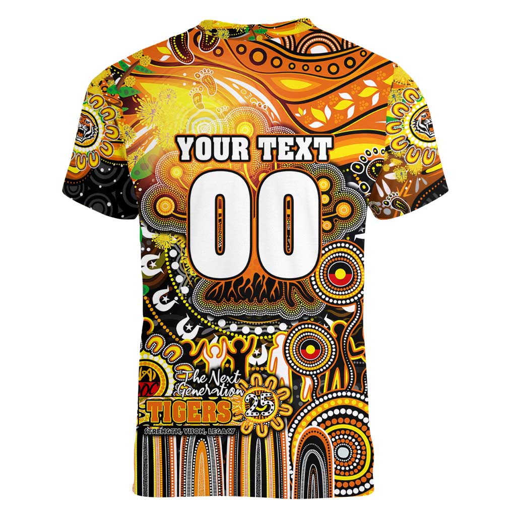 Personalised NAIDOC Week 2025 Tigers Rugby Women V-Neck T-Shirt Aboriginal Dot Painting