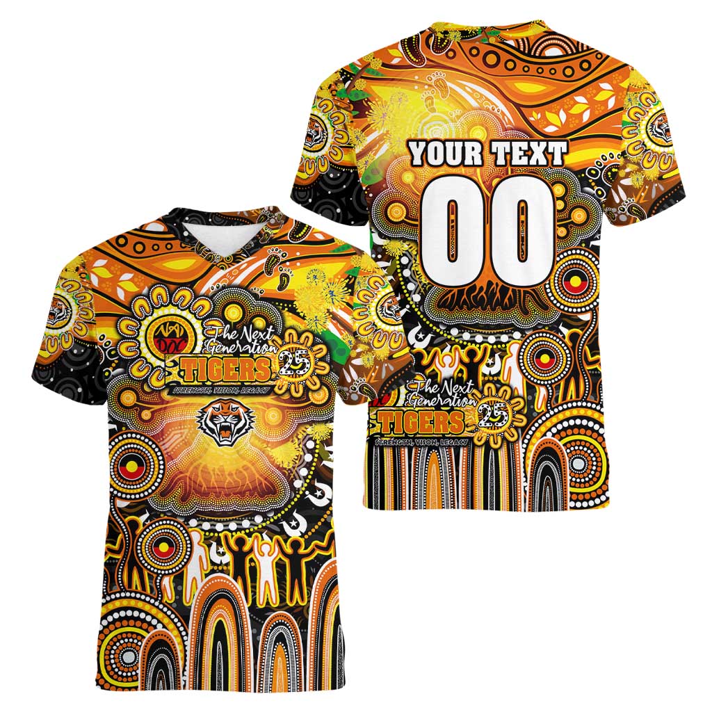 Personalised NAIDOC Week 2025 Tigers Rugby Women V-Neck T-Shirt Aboriginal Dot Painting