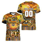Personalised NAIDOC Week 2025 Tigers Rugby Women V-Neck T-Shirt Aboriginal Dot Painting