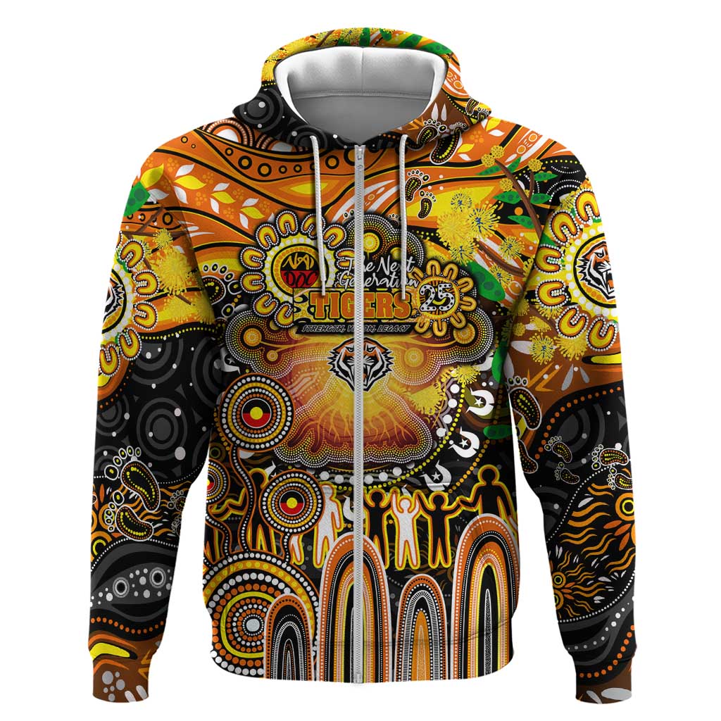 Personalised NAIDOC Week 2025 Tigers Rugby Zip Hoodie Aboriginal Dot Painting