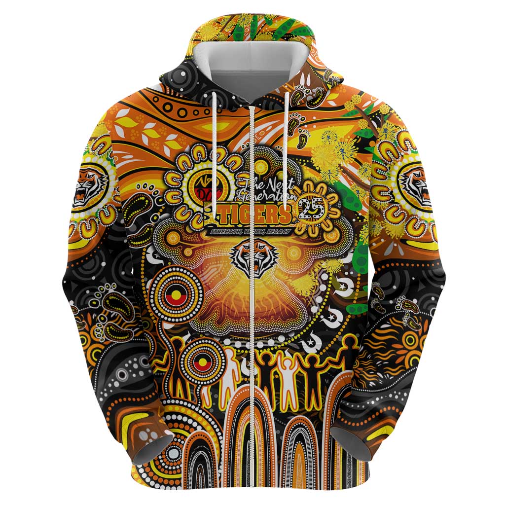 Personalised NAIDOC Week 2025 Tigers Rugby Zip Hoodie Aboriginal Dot Painting