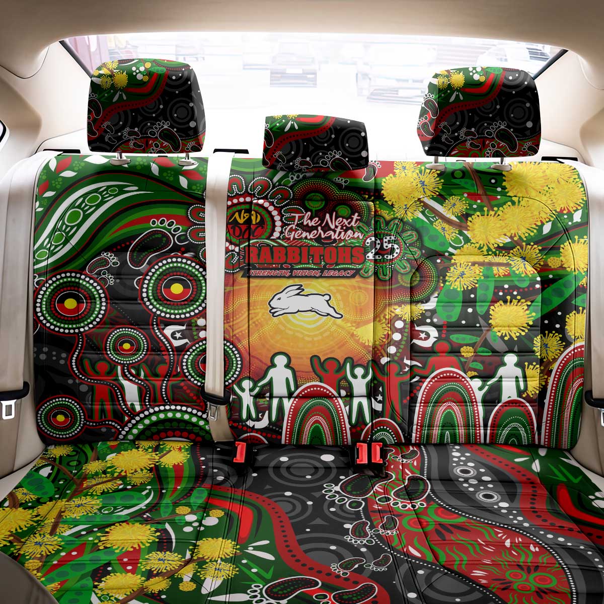 NAIDOC Week 2025 Rabbitohs Rugby Back Car Seat Cover Aboriginal Dot Painting