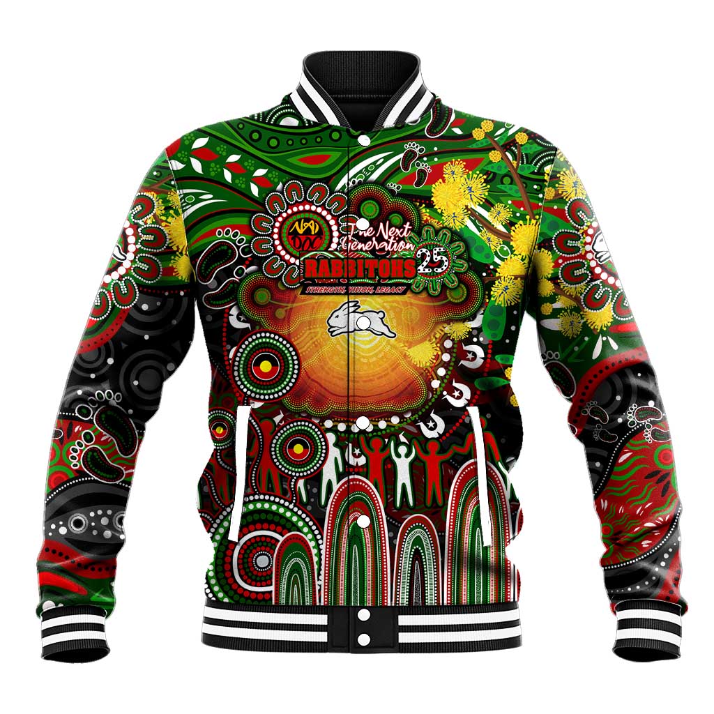Personalised NAIDOC Week 2025 Rabbitohs Rugby Baseball Jacket Aboriginal Dot Painting