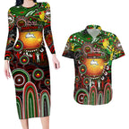 Personalised NAIDOC Week 2025 Rabbitohs Rugby Couples Matching Long Sleeve Bodycon Dress and Hawaiian Shirt Aboriginal Dot Painting