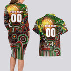 Personalised NAIDOC Week 2025 Rabbitohs Rugby Couples Matching Long Sleeve Bodycon Dress and Hawaiian Shirt Aboriginal Dot Painting