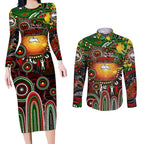 Personalised NAIDOC Week 2025 Rabbitohs Rugby Couples Matching Long Sleeve Bodycon Dress and Long Sleeve Button Shirt Aboriginal Dot Painting