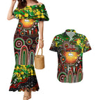 Personalised NAIDOC Week 2025 Rabbitohs Rugby Couples Matching Mermaid Dress and Hawaiian Shirt Aboriginal Dot Painting