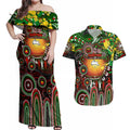 Personalised NAIDOC Week 2025 Rabbitohs Rugby Couples Matching Off Shoulder Maxi Dress and Hawaiian Shirt Aboriginal Dot Painting
