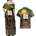 Personalised NAIDOC Week 2025 Rabbitohs Rugby Couples Matching Off Shoulder Maxi Dress and Hawaiian Shirt Aboriginal Dot Painting
