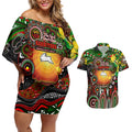 Personalised NAIDOC Week 2025 Rabbitohs Rugby Couples Matching Off Shoulder Short Dress and Hawaiian Shirt Aboriginal Dot Painting
