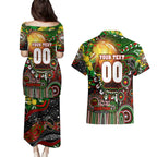 Personalised NAIDOC Week 2025 Rabbitohs Rugby Couples Matching Puletasi and Hawaiian Shirt Aboriginal Dot Painting