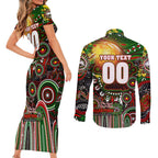 Personalised NAIDOC Week 2025 Rabbitohs Rugby Couples Matching Short Sleeve Bodycon Dress and Long Sleeve Button Shirt Aboriginal Dot Painting