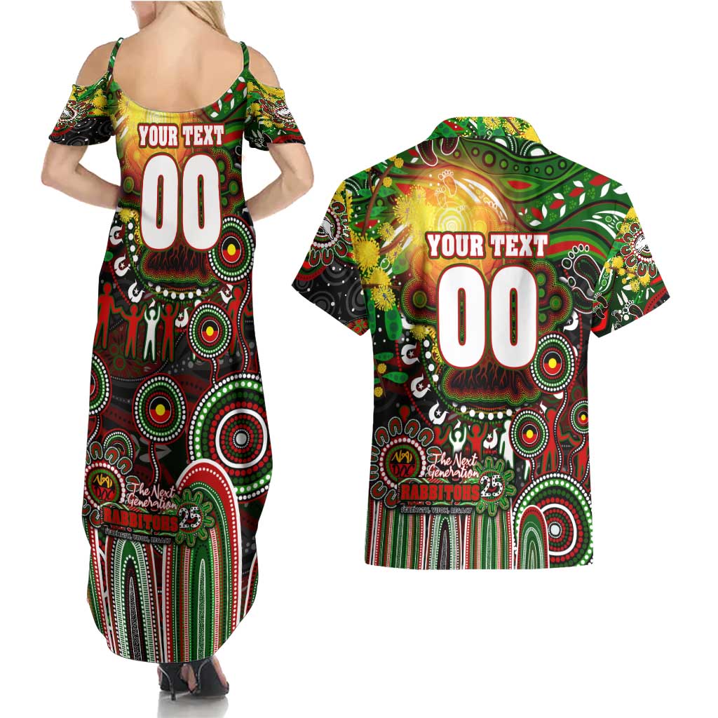 Personalised NAIDOC Week 2025 Rabbitohs Rugby Couples Matching Summer Maxi Dress and Hawaiian Shirt Aboriginal Dot Painting