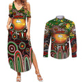 Personalised NAIDOC Week 2025 Rabbitohs Rugby Couples Matching Summer Maxi Dress and Long Sleeve Button Shirt Aboriginal Dot Painting