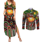 Personalised NAIDOC Week 2025 Rabbitohs Rugby Couples Matching Summer Maxi Dress and Long Sleeve Button Shirt Aboriginal Dot Painting