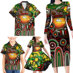 Personalised NAIDOC Week 2025 Rabbitohs Rugby Family Matching Long Sleeve Bodycon Dress and Hawaiian Shirt Aboriginal Dot Painting