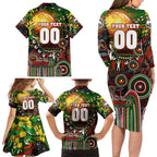 Personalised NAIDOC Week 2025 Rabbitohs Rugby Family Matching Long Sleeve Bodycon Dress and Hawaiian Shirt Aboriginal Dot Painting