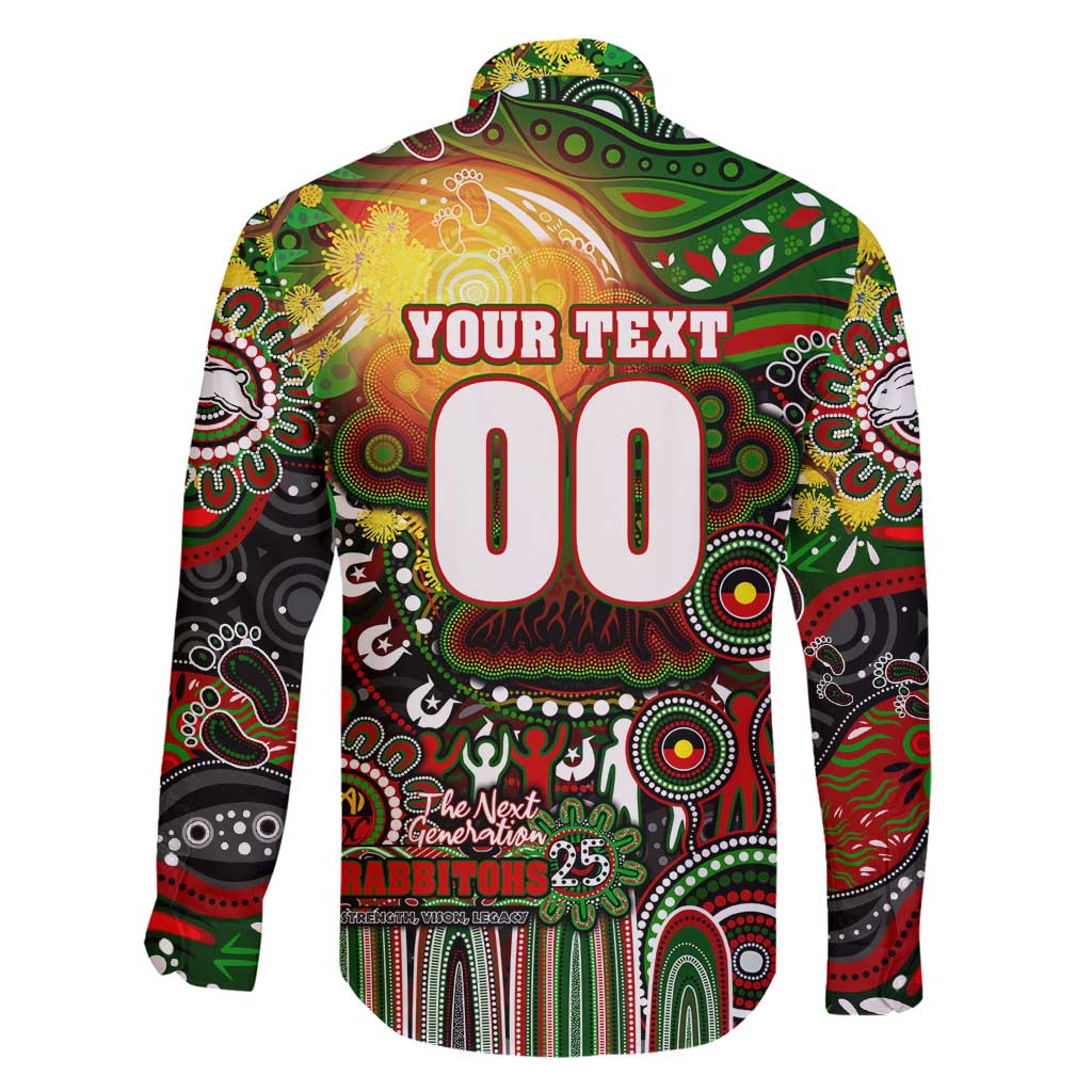 Personalised NAIDOC Week 2025 Rabbitohs Rugby Family Matching Long Sleeve Bodycon Dress and Hawaiian Shirt Aboriginal Dot Painting