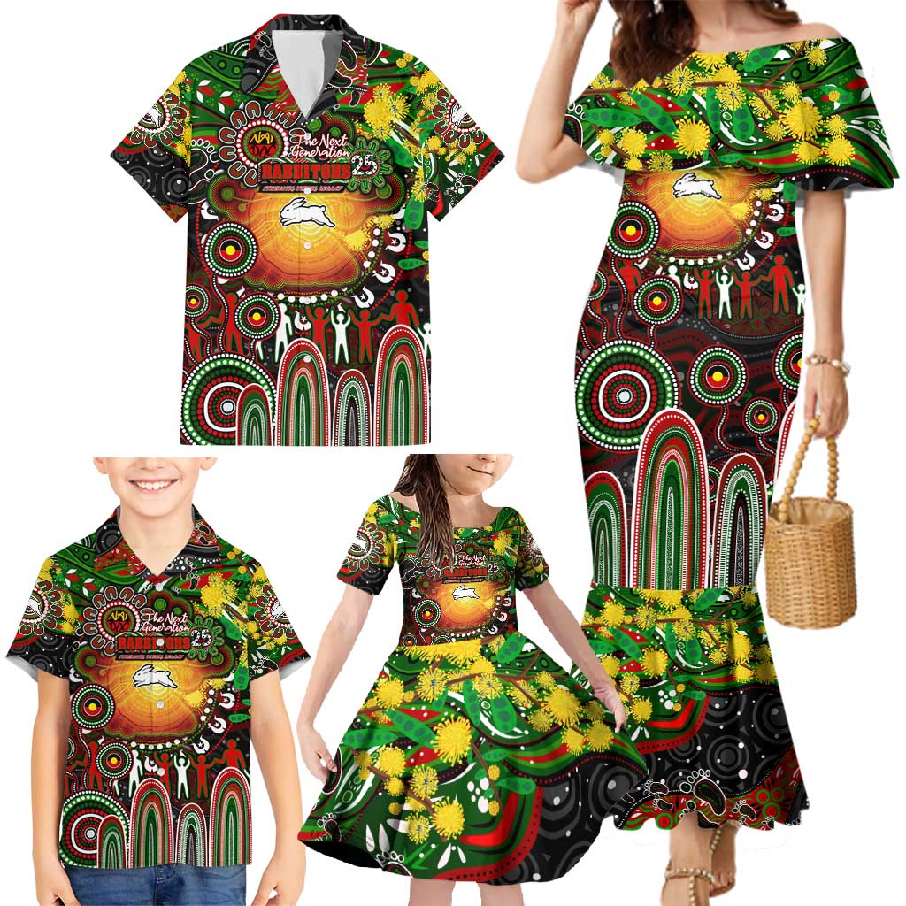 Personalised NAIDOC Week 2025 Rabbitohs Rugby Family Matching Mermaid Dress and Hawaiian Shirt Aboriginal Dot Painting