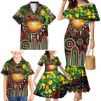 Personalised NAIDOC Week 2025 Rabbitohs Rugby Family Matching Mermaid Dress and Hawaiian Shirt Aboriginal Dot Painting