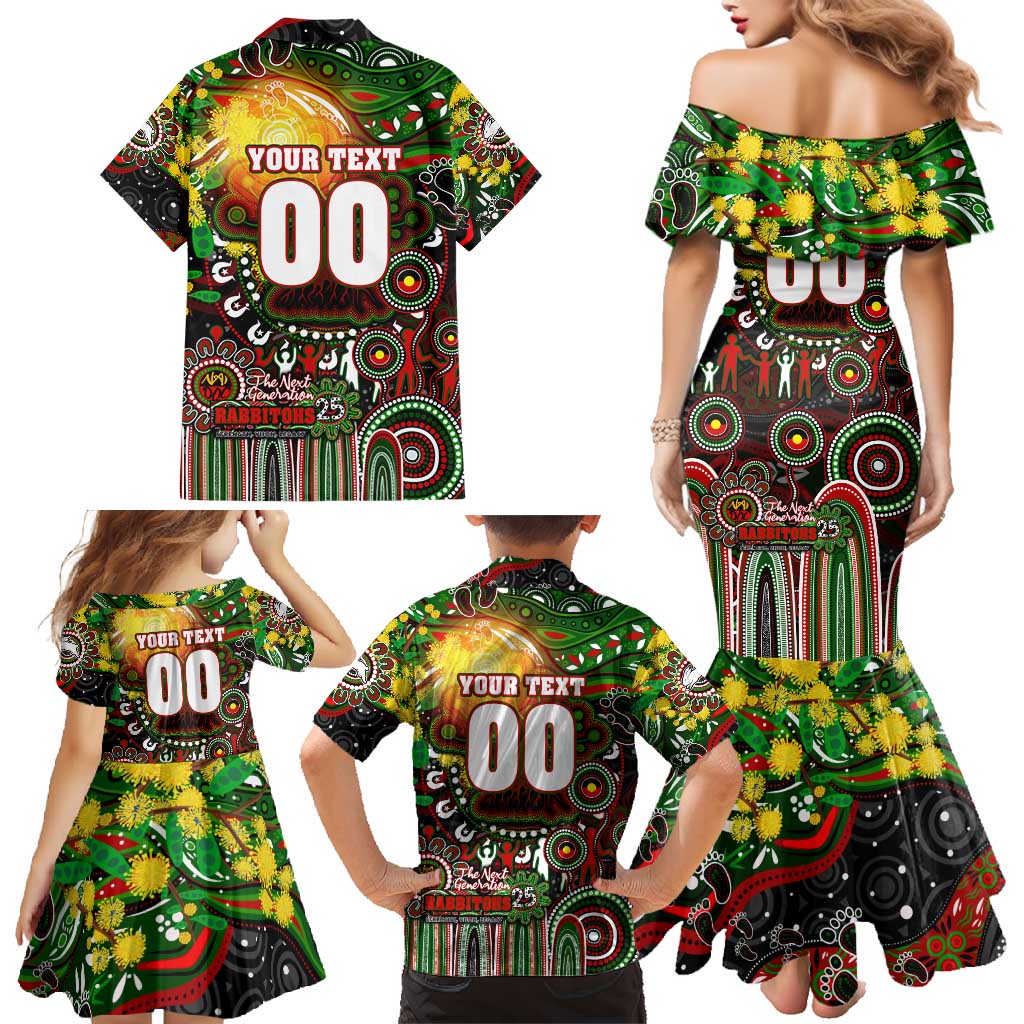 Personalised NAIDOC Week 2025 Rabbitohs Rugby Family Matching Mermaid Dress and Hawaiian Shirt Aboriginal Dot Painting