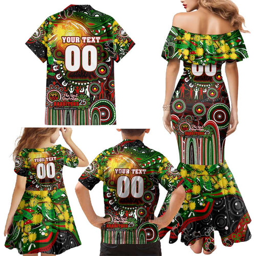 Personalised NAIDOC Week 2025 Rabbitohs Rugby Family Matching Mermaid Dress and Hawaiian Shirt Aboriginal Dot Painting
