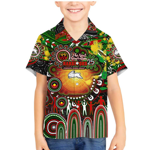 Personalised NAIDOC Week 2025 Rabbitohs Rugby Family Matching Mermaid Dress and Hawaiian Shirt Aboriginal Dot Painting