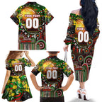 Personalised NAIDOC Week 2025 Rabbitohs Rugby Family Matching Off The Shoulder Long Sleeve Dress and Hawaiian Shirt Aboriginal Dot Painting