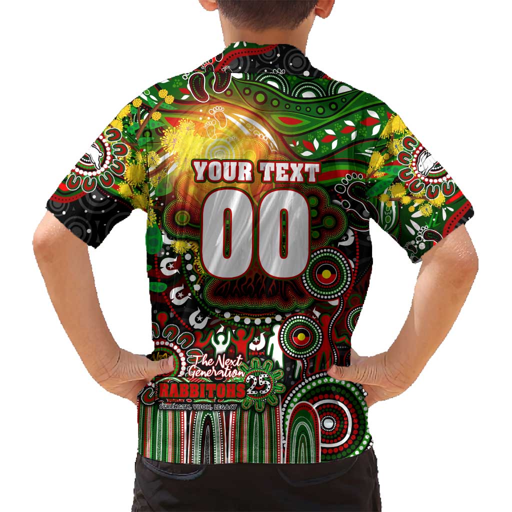 Personalised NAIDOC Week 2025 Rabbitohs Rugby Family Matching Off Shoulder Maxi Dress and Hawaiian Shirt Aboriginal Dot Painting