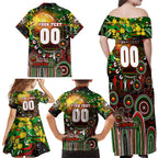 Personalised NAIDOC Week 2025 Rabbitohs Rugby Family Matching Off Shoulder Maxi Dress and Hawaiian Shirt Aboriginal Dot Painting