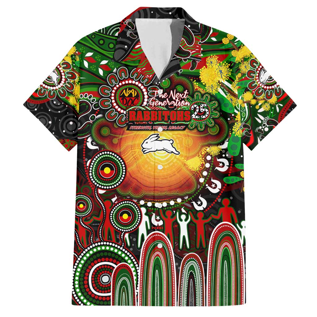 Personalised NAIDOC Week 2025 Rabbitohs Rugby Family Matching Off Shoulder Maxi Dress and Hawaiian Shirt Aboriginal Dot Painting