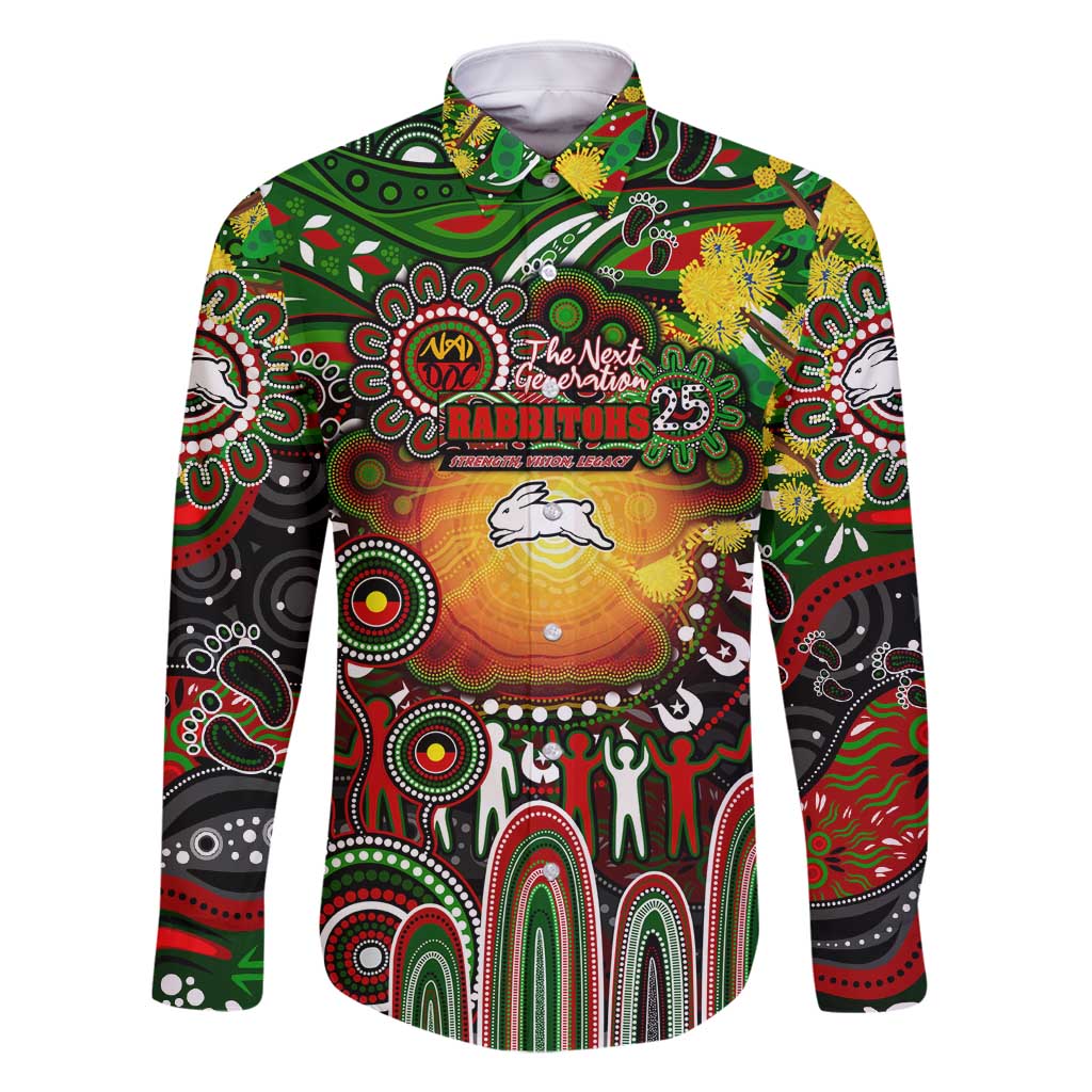Personalised NAIDOC Week 2025 Rabbitohs Rugby Family Matching Off Shoulder Maxi Dress and Hawaiian Shirt Aboriginal Dot Painting