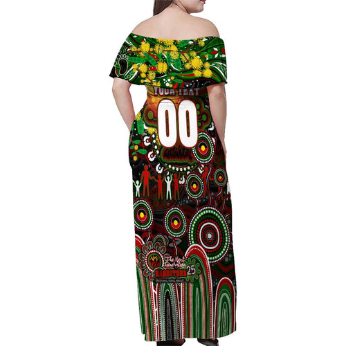 Personalised NAIDOC Week 2025 Rabbitohs Rugby Family Matching Off Shoulder Maxi Dress and Hawaiian Shirt Aboriginal Dot Painting