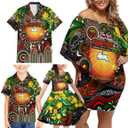 Personalised NAIDOC Week 2025 Rabbitohs Rugby Family Matching Off Shoulder Short Dress and Hawaiian Shirt Aboriginal Dot Painting