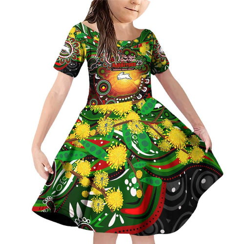 Personalised NAIDOC Week 2025 Rabbitohs Rugby Family Matching Off Shoulder Short Dress and Hawaiian Shirt Aboriginal Dot Painting