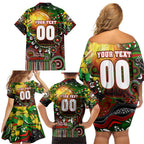 Personalised NAIDOC Week 2025 Rabbitohs Rugby Family Matching Off Shoulder Short Dress and Hawaiian Shirt Aboriginal Dot Painting