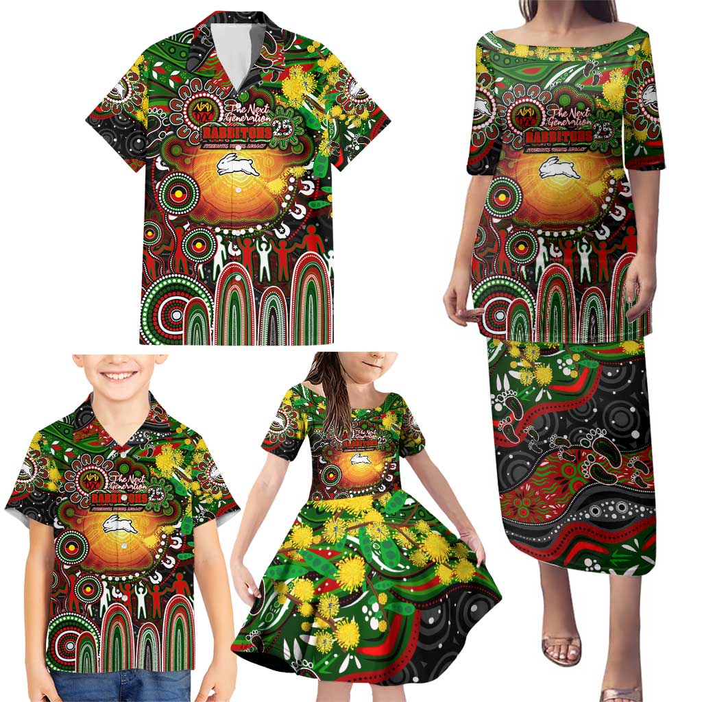 Personalised NAIDOC Week 2025 Rabbitohs Rugby Family Matching Puletasi and Hawaiian Shirt Aboriginal Dot Painting