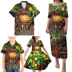 Personalised NAIDOC Week 2025 Rabbitohs Rugby Family Matching Puletasi and Hawaiian Shirt Aboriginal Dot Painting
