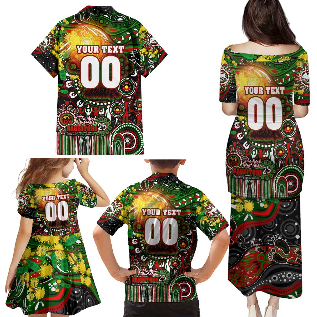 Personalised NAIDOC Week 2025 Rabbitohs Rugby Family Matching Puletasi and Hawaiian Shirt Aboriginal Dot Painting