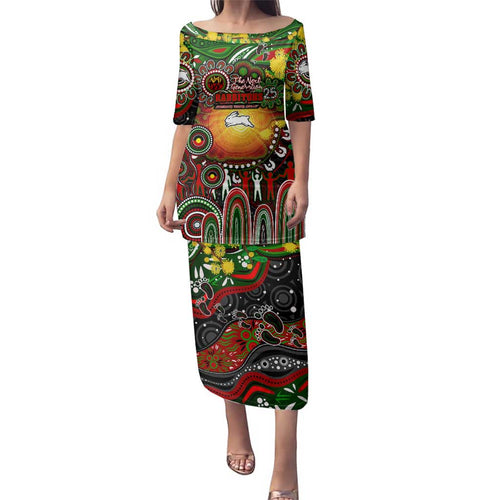 Personalised NAIDOC Week 2025 Rabbitohs Rugby Family Matching Puletasi and Hawaiian Shirt Aboriginal Dot Painting