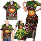Personalised NAIDOC Week 2025 Rabbitohs Rugby Family Matching Short Sleeve Bodycon Dress and Hawaiian Shirt Aboriginal Dot Painting
