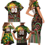 Personalised NAIDOC Week 2025 Rabbitohs Rugby Family Matching Short Sleeve Bodycon Dress and Hawaiian Shirt Aboriginal Dot Painting