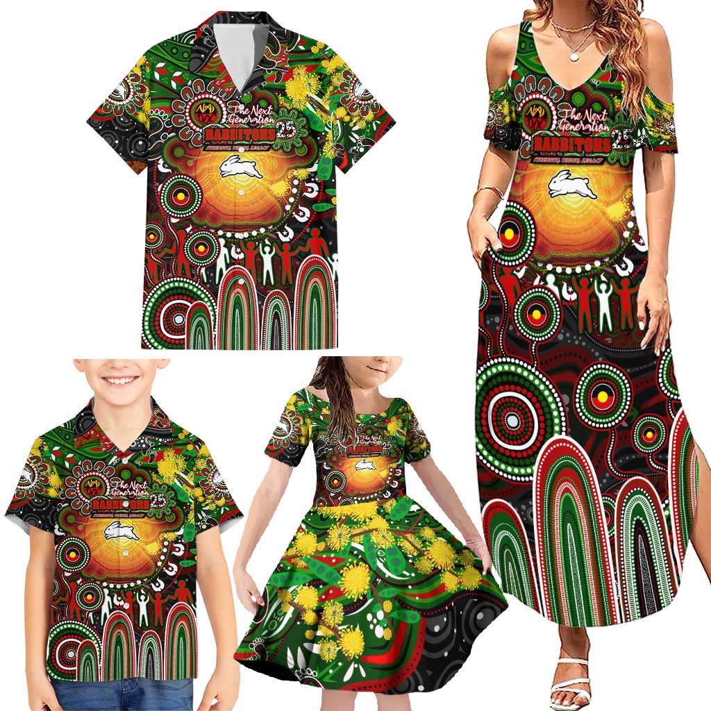 Personalised NAIDOC Week 2025 Rabbitohs Rugby Family Matching Summer Maxi Dress and Hawaiian Shirt Aboriginal Dot Painting