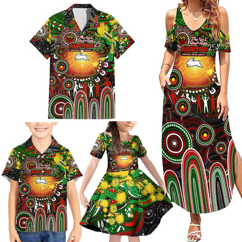 Personalised NAIDOC Week 2025 Rabbitohs Rugby Family Matching Summer Maxi Dress and Hawaiian Shirt Aboriginal Dot Painting
