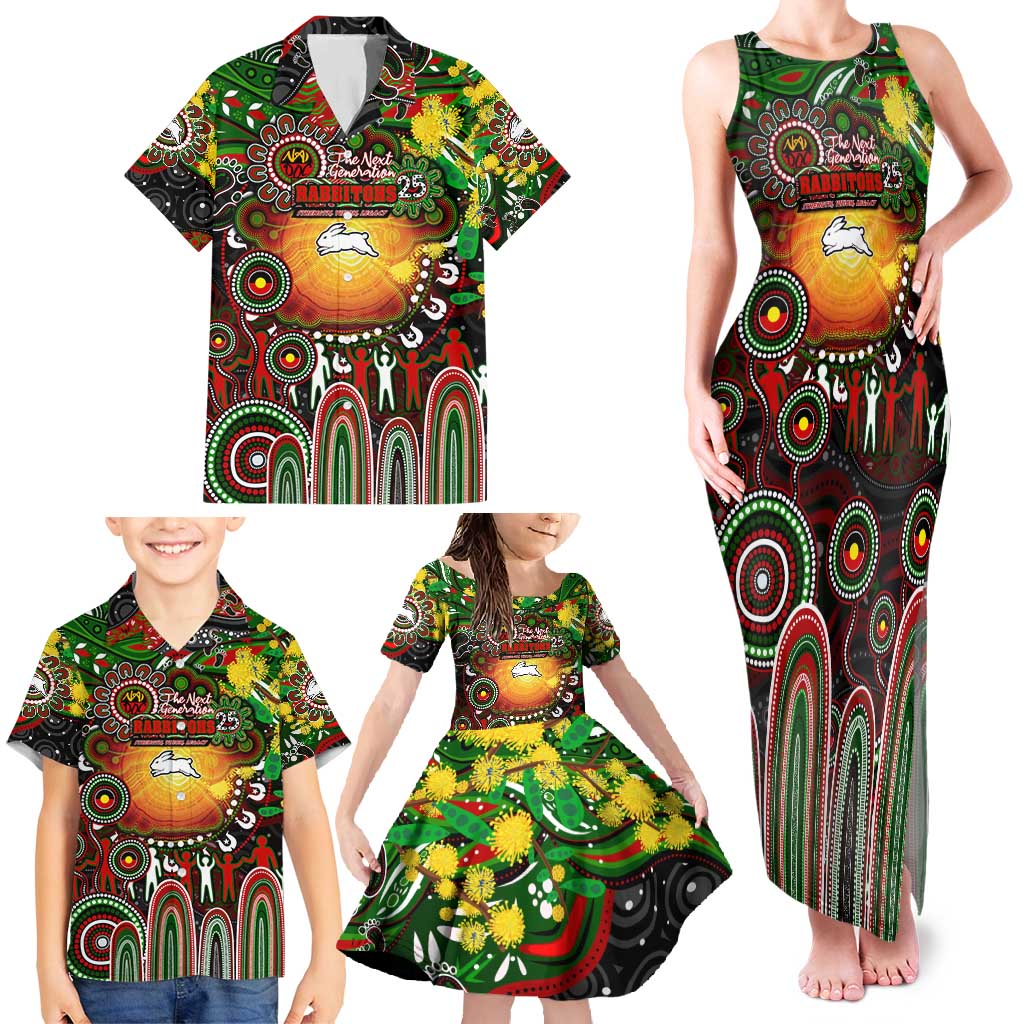 Personalised NAIDOC Week 2025 Rabbitohs Rugby Family Matching Tank Maxi Dress and Hawaiian Shirt Aboriginal Dot Painting